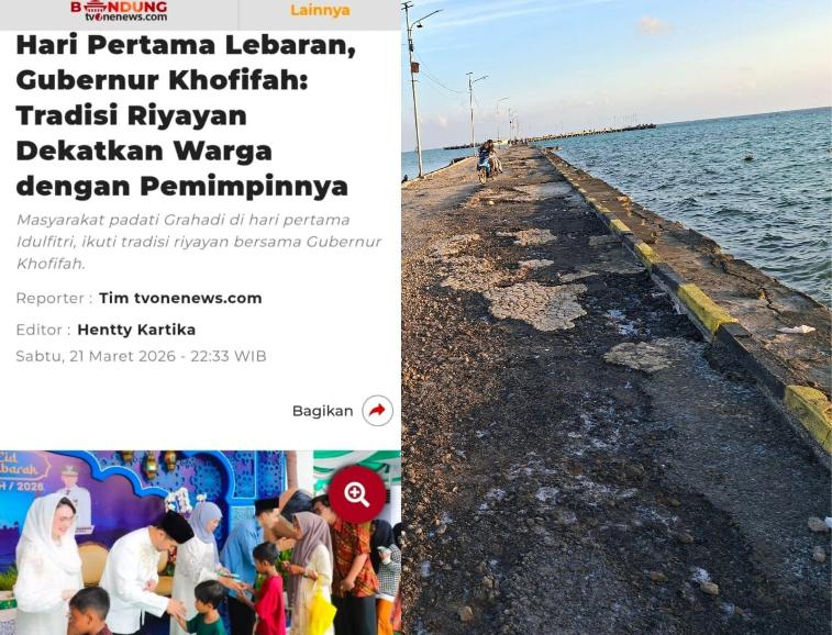 KOLASE FOTO. Gubernur Jawa Timur Khofifah Indar Parawansa memamerkan momentum seremonial di media tapi tidak peduli dengan pelabuhan Masalembu yang rusak parah mengancam nyawa yang menjadi kewenangan Pemprov Jatim